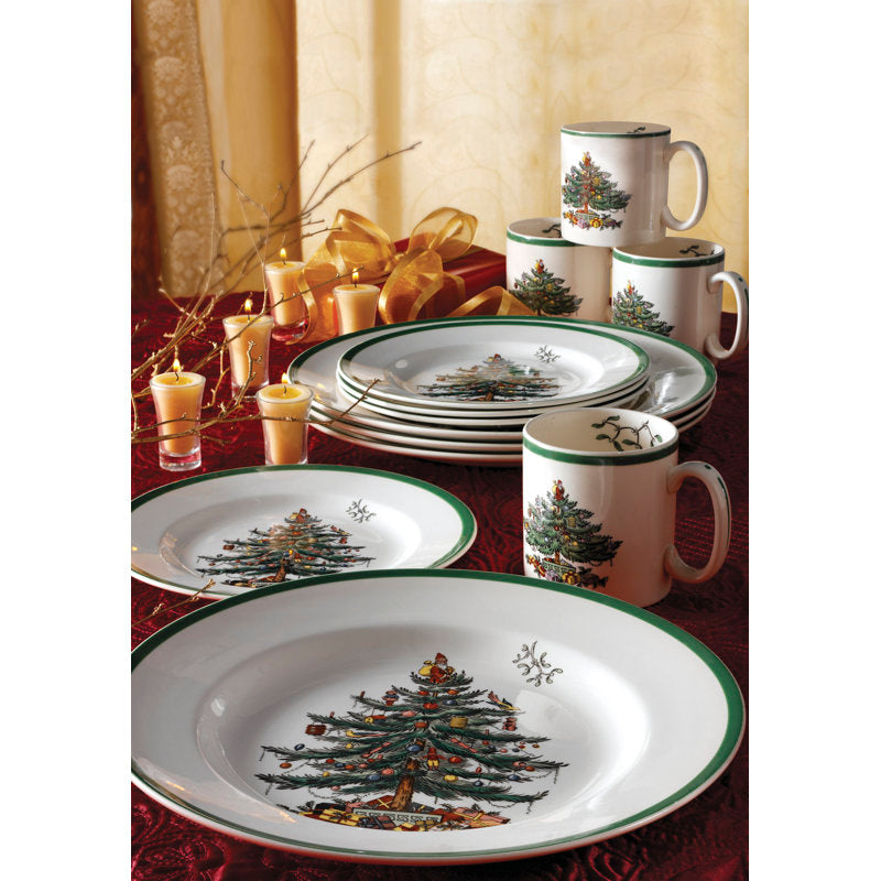 Conjunto Spode Christmas Tree com 12 Peças (4 Pratos de Jantar / 4 Pratos de Sobremesa / 4 Canecas)